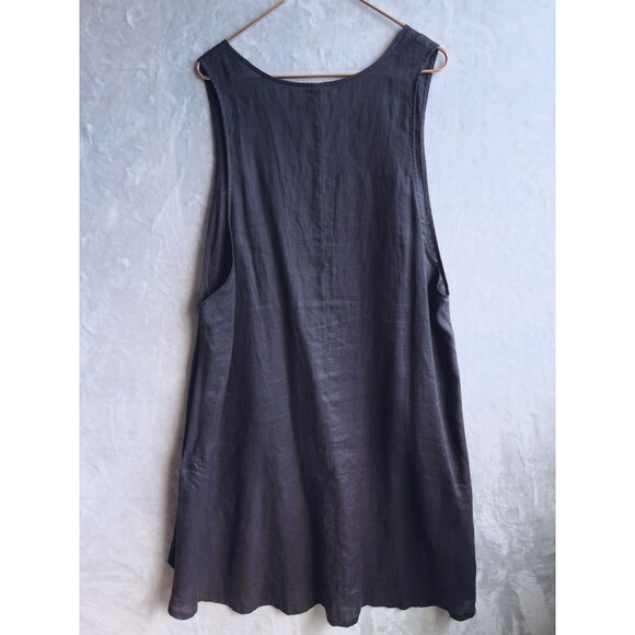 CHALET Black Long Layering Tunic Top Size XL Linen Sleeveless Lagenlook Hi-Lo - Picture 7 of 10